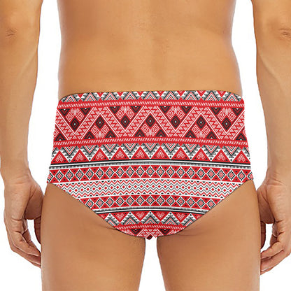 Red And White Native Tribal Print Men's Triangle Swim Briefs