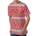 Red And White Native Tribal Print Men's Velvet T-Shirt