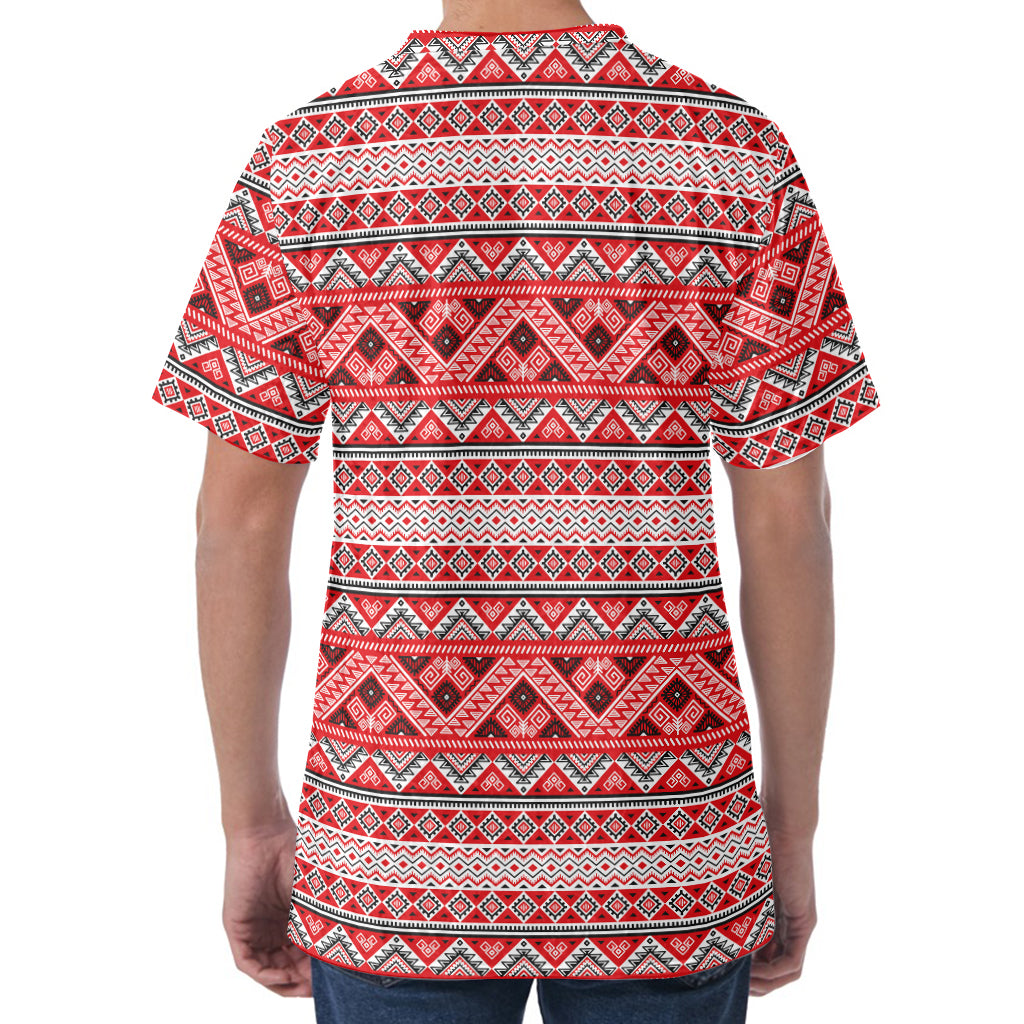 Red And White Native Tribal Print Men's Velvet T-Shirt