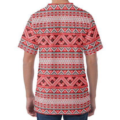 Red And White Native Tribal Print Men's Velvet T-Shirt