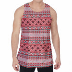 Red And White Native Tribal Print Men's Velvet Tank Top