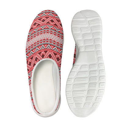 Red And White Native Tribal Print Mesh Casual Shoes