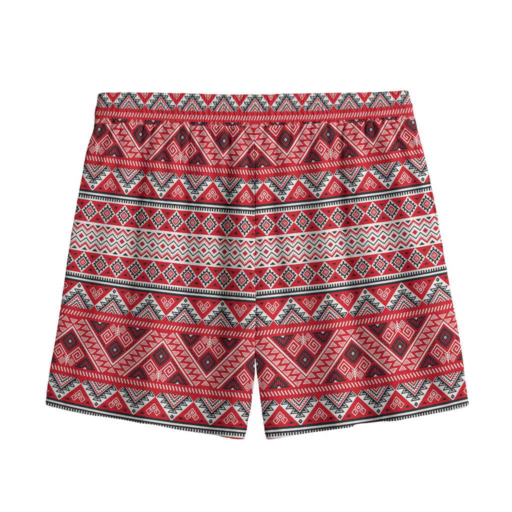 Red And White Native Tribal Print Mesh Shorts
