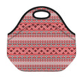 Red And White Native Tribal Print Neoprene Lunch Bag