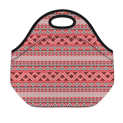 Red And White Native Tribal Print Neoprene Lunch Bag