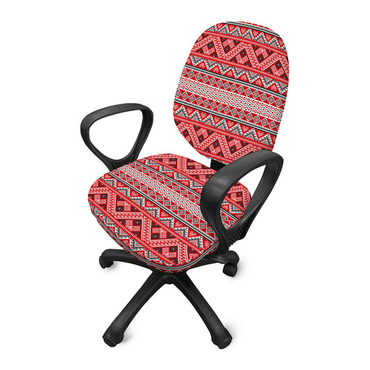 Red And White Native Tribal Print Office Chair Cover