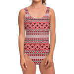 Red And White Native Tribal Print One Piece Swimsuit
