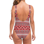 Red And White Native Tribal Print One Piece Swimsuit