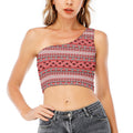 Red And White Native Tribal Print One Shoulder Crop Top