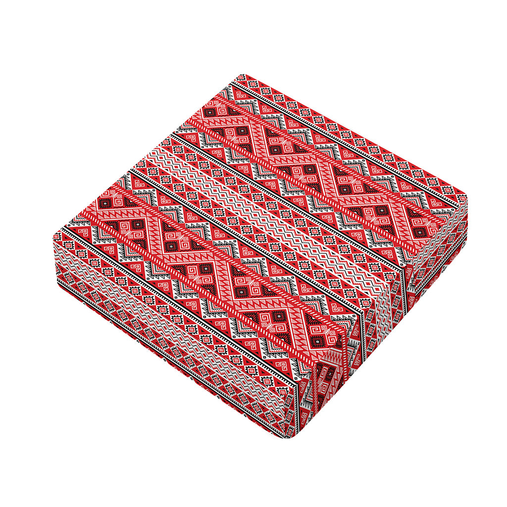 Red And White Native Tribal Print Outdoor Seat Cushion Cover