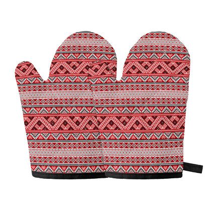 Red And White Native Tribal Print Oven Mitts