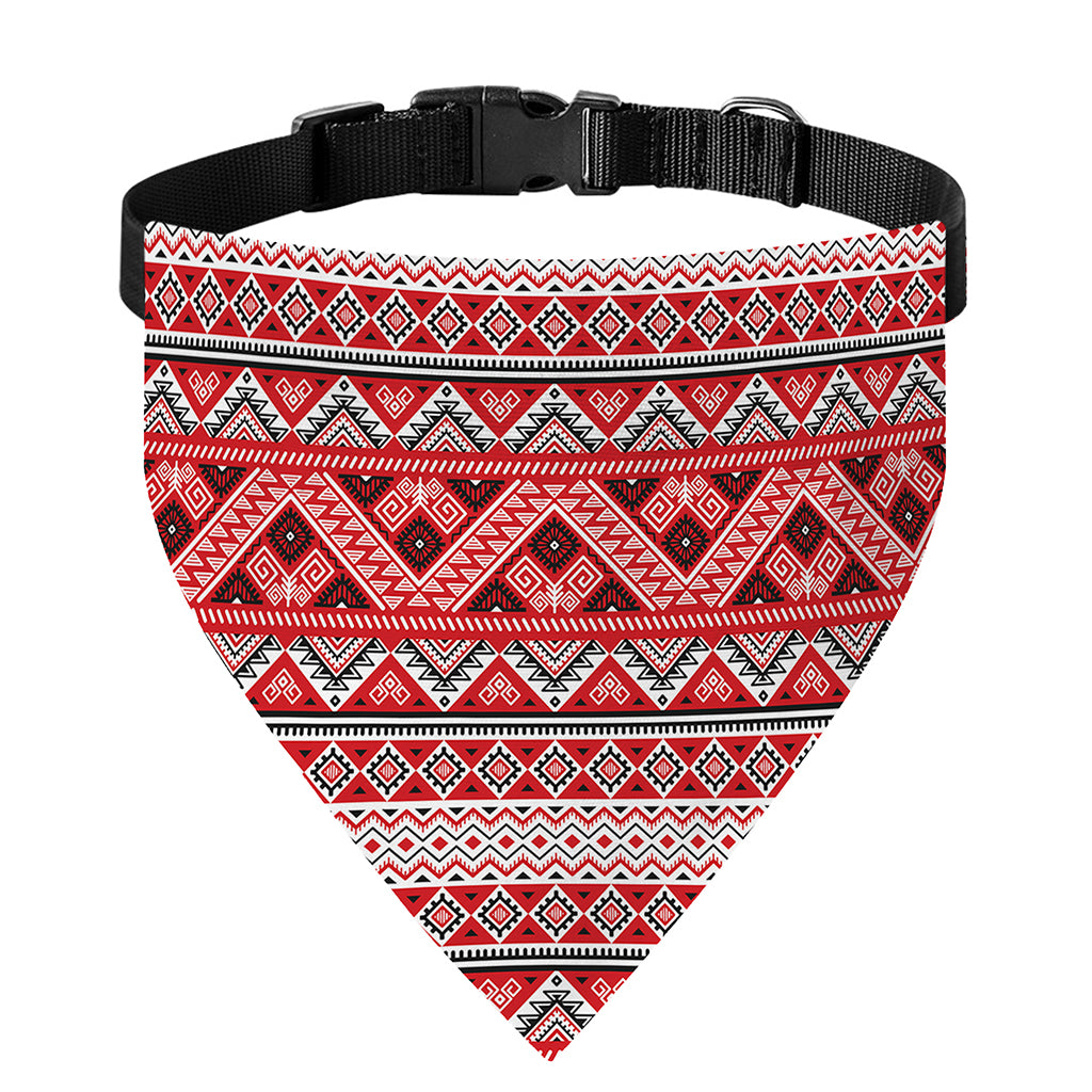 Red And White Native Tribal Print Over The Collar Dog Bandana