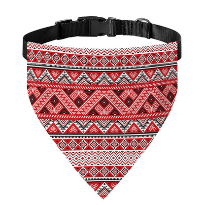 Red And White Native Tribal Print Over The Collar Dog Bandana