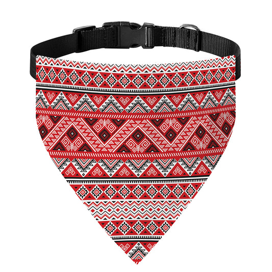Red And White Native Tribal Print Over The Collar Dog Bandana