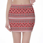 Red And White Native Tribal Print Pencil Mini Skirt