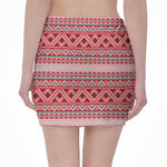 Red And White Native Tribal Print Pencil Mini Skirt