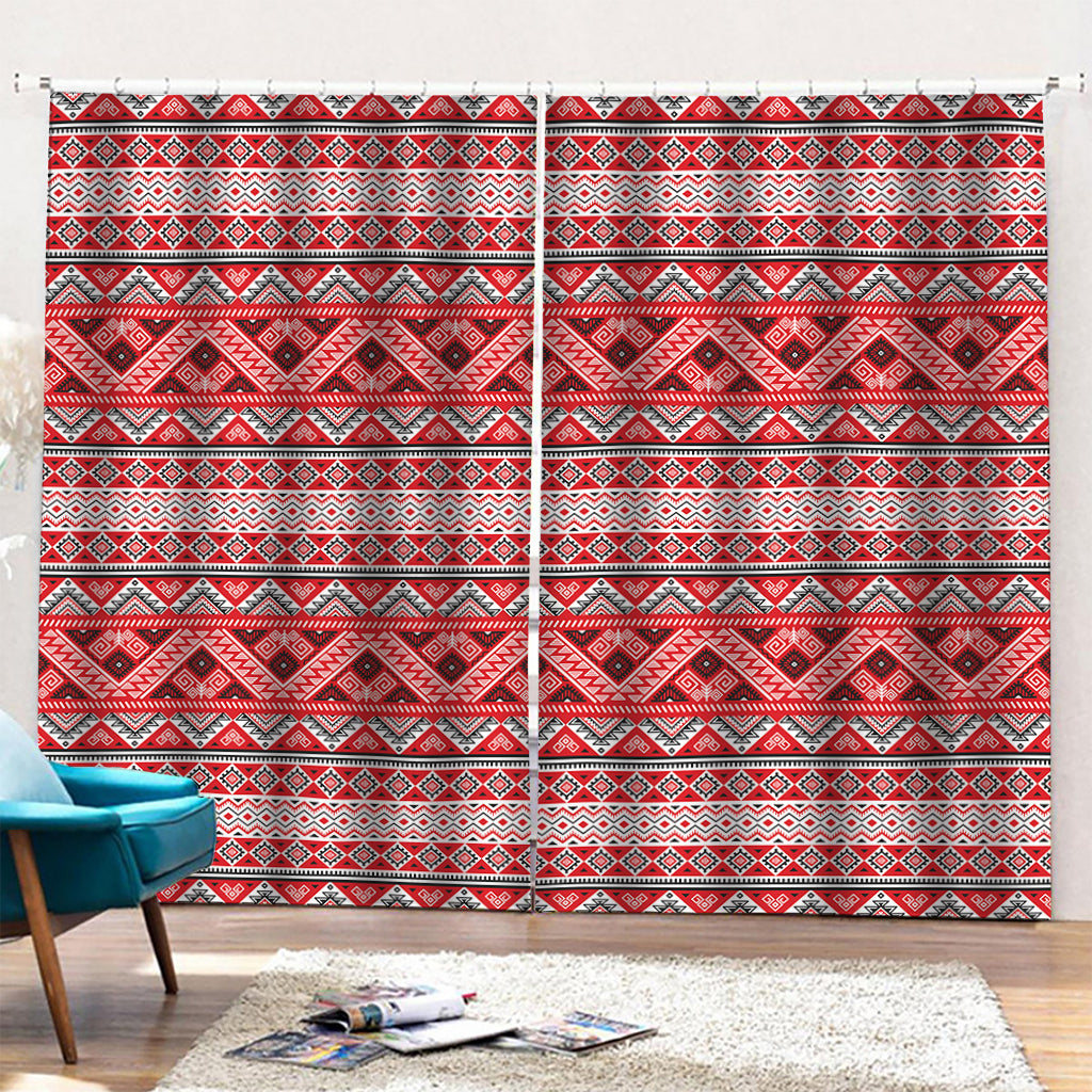 Red And White Native Tribal Print Pencil Pleat Curtains