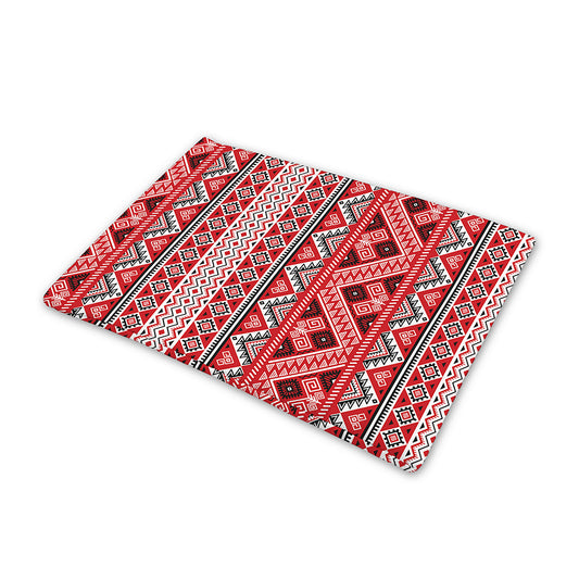 Red And White Native Tribal Print Pet Cooling Mat Cover