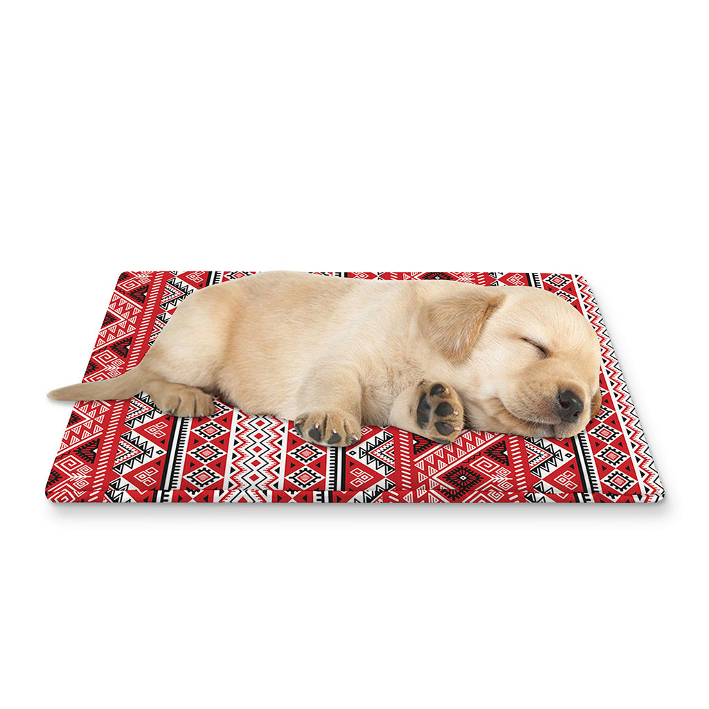 Red And White Native Tribal Print Pet Cooling Mat Cover
