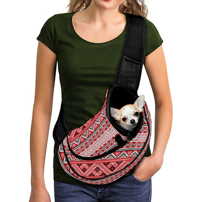 Red And White Native Tribal Print Pet Sling Carrier