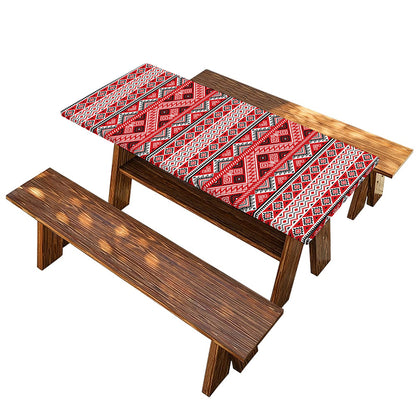 Red And White Native Tribal Print Picnic Table Cover