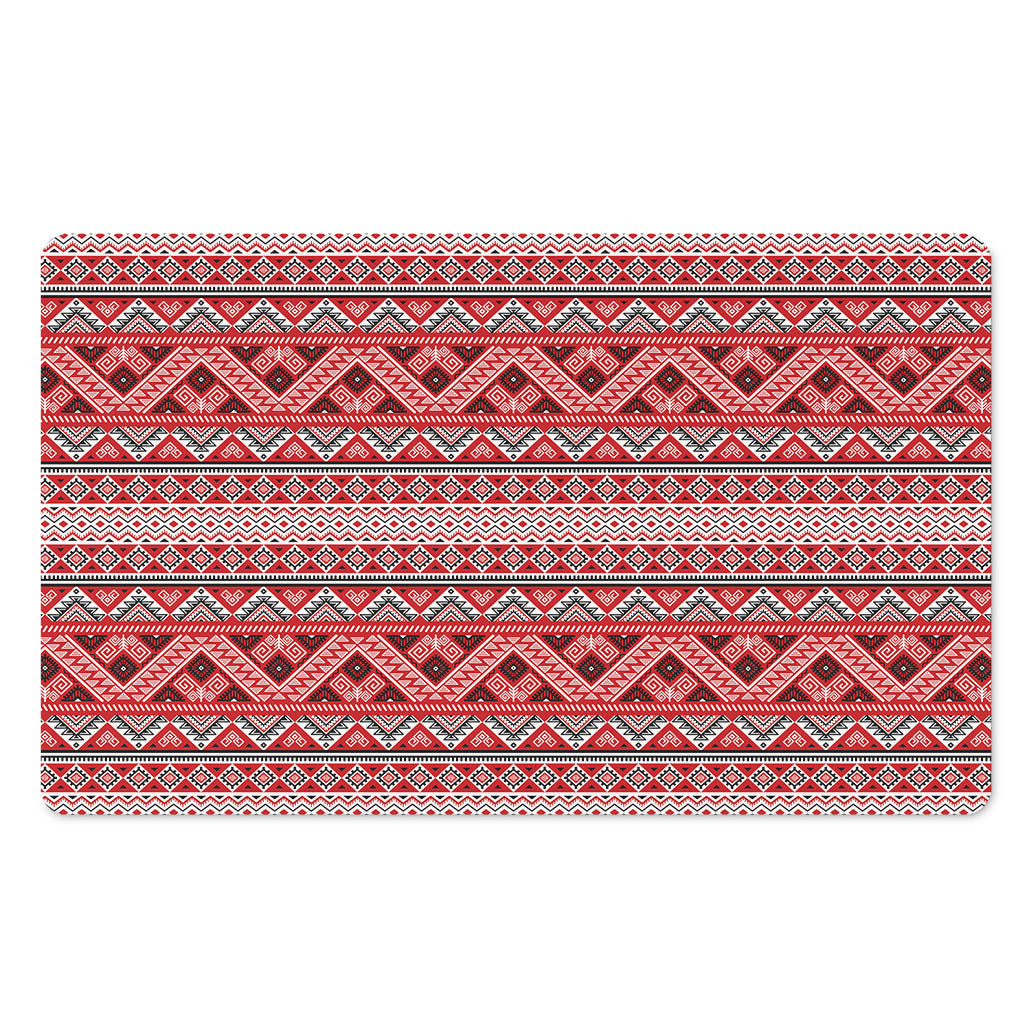 Red And White Native Tribal Print Polyester Doormat