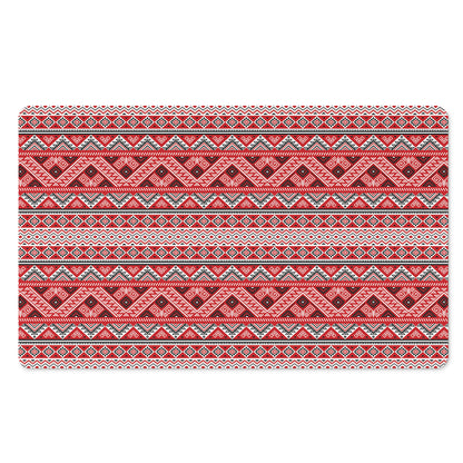 Red And White Native Tribal Print Polyester Doormat
