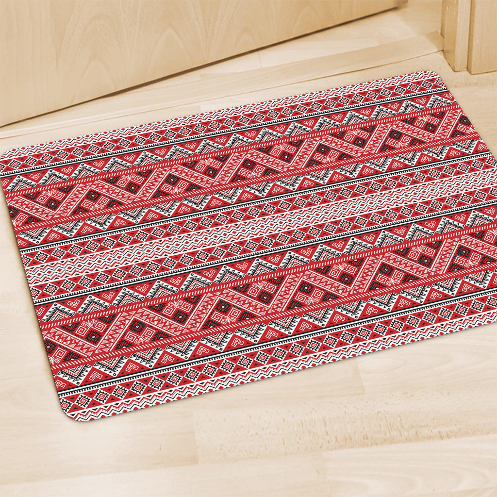 Red And White Native Tribal Print Polyester Doormat