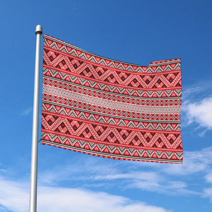 Red And White Native Tribal Print Polyester Flag