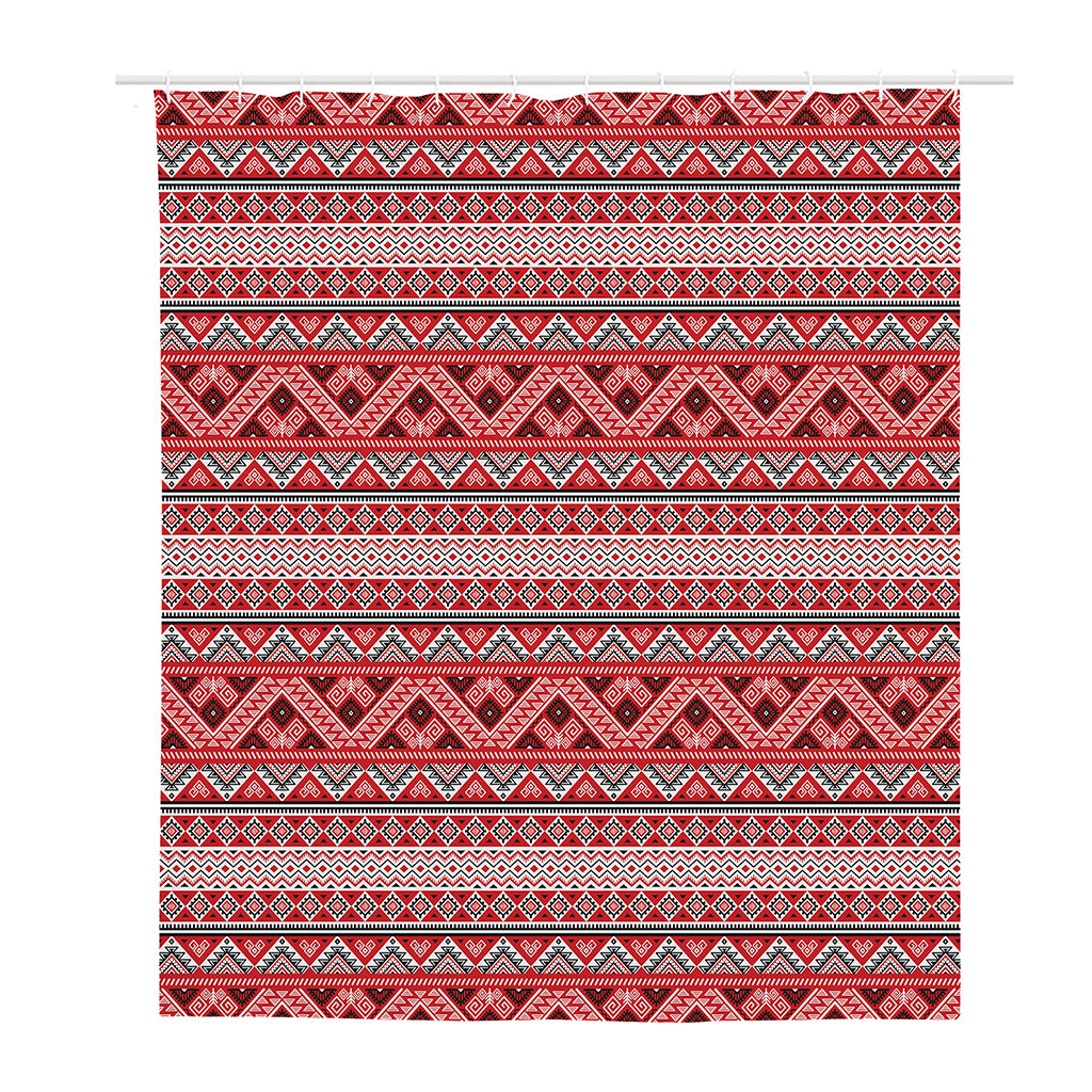 Red And White Native Tribal Print Polyester Shower Curtain
