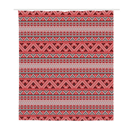 Red And White Native Tribal Print Polyester Shower Curtain