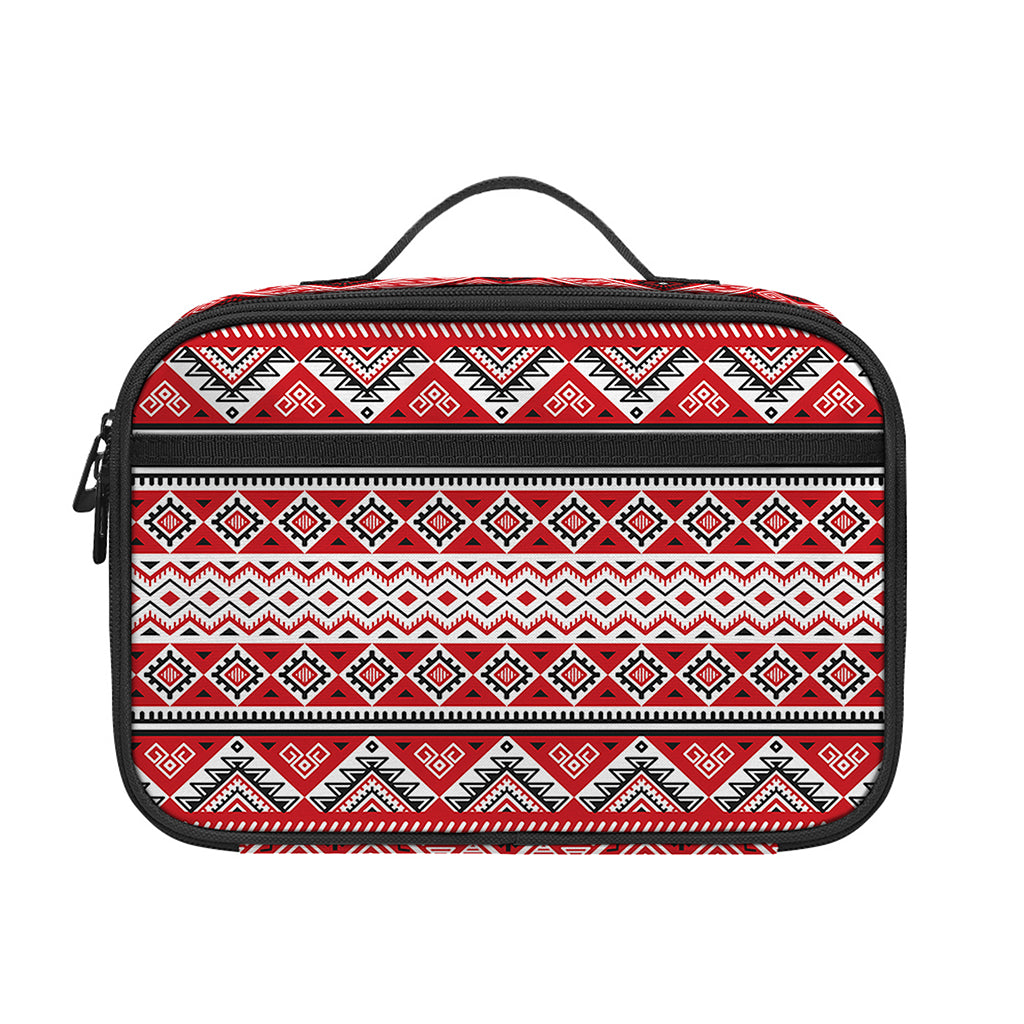 Red And White Native Tribal Print Portable Lunch Bag