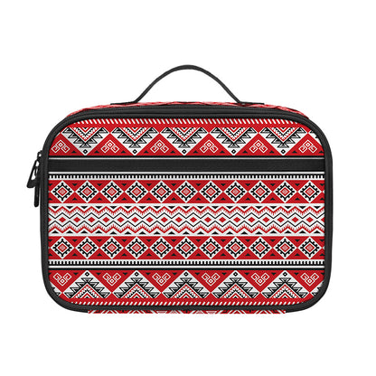 Red And White Native Tribal Print Portable Lunch Bag