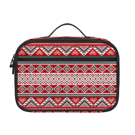 Red And White Native Tribal Print Portable Lunch Bag
