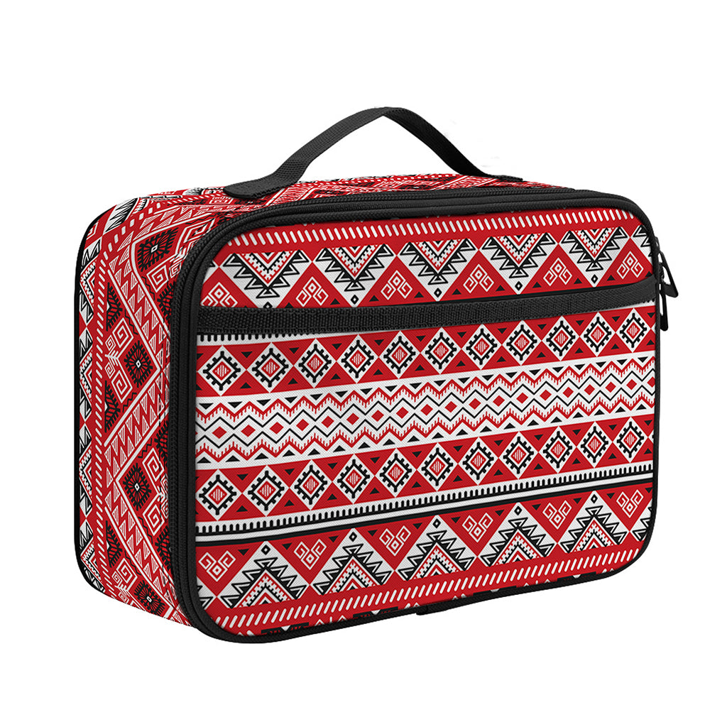 Red And White Native Tribal Print Portable Lunch Bag