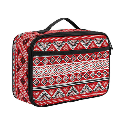 Red And White Native Tribal Print Portable Lunch Bag