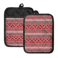 Red And White Native Tribal Print Pot Holders With Pocket