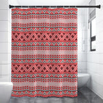 Red And White Native Tribal Print Premium Shower Curtain