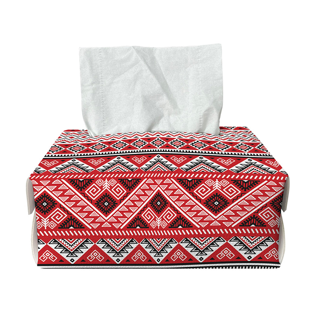 Red And White Native Tribal Print Rectangle Tissue Box Cover
