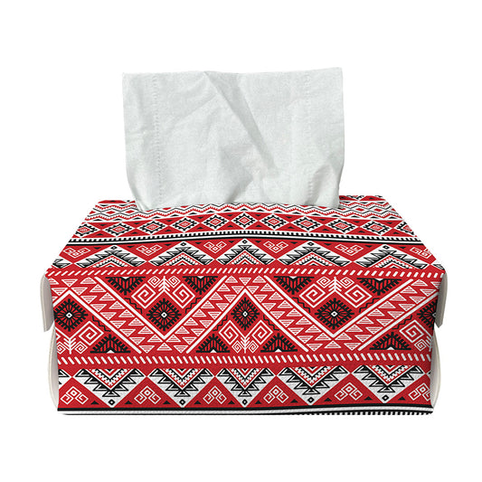 Red And White Native Tribal Print Rectangle Tissue Box Cover