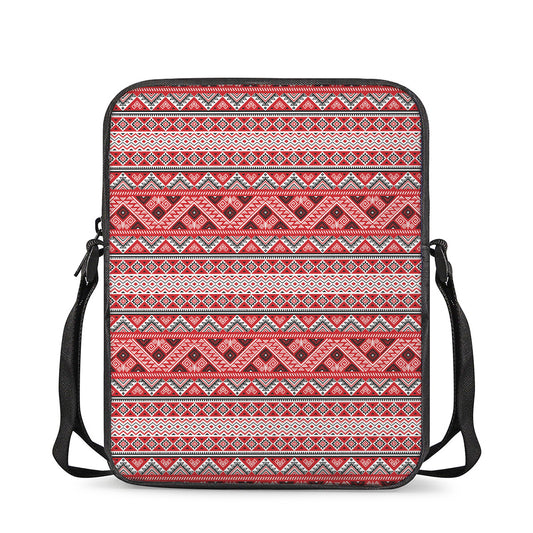 Red And White Native Tribal Print Rectangular Crossbody Bag