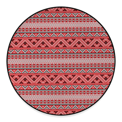 Red And White Native Tribal Print Round Floor Mat