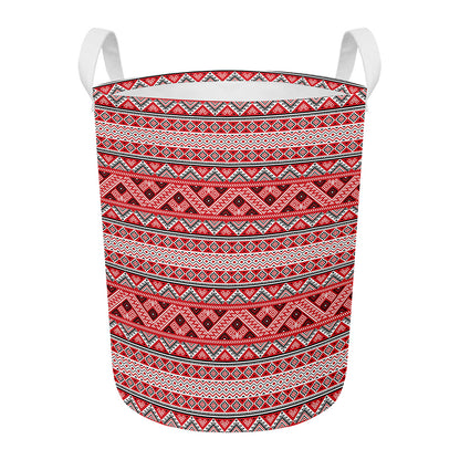 Red And White Native Tribal Print Round Laundry Basket