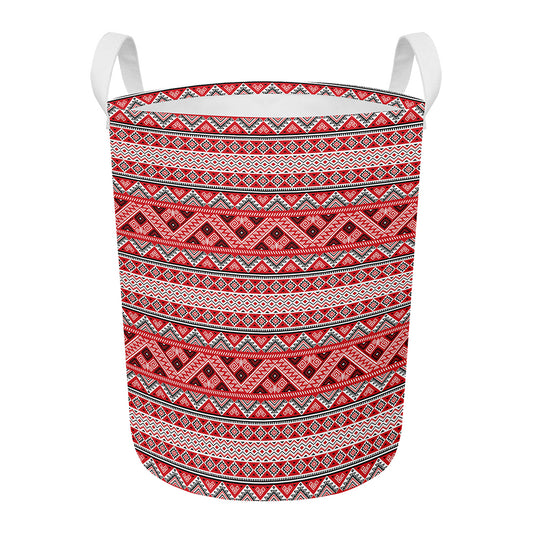 Red And White Native Tribal Print Round Laundry Basket
