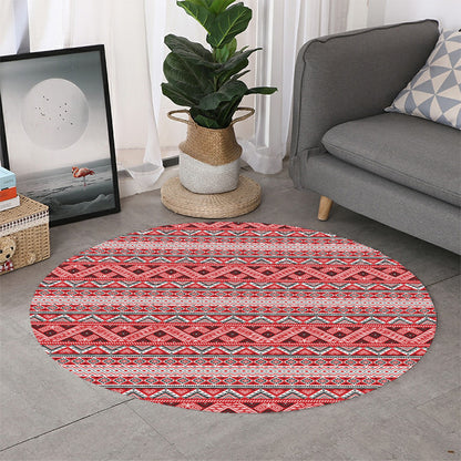 Red And White Native Tribal Print Round Rug