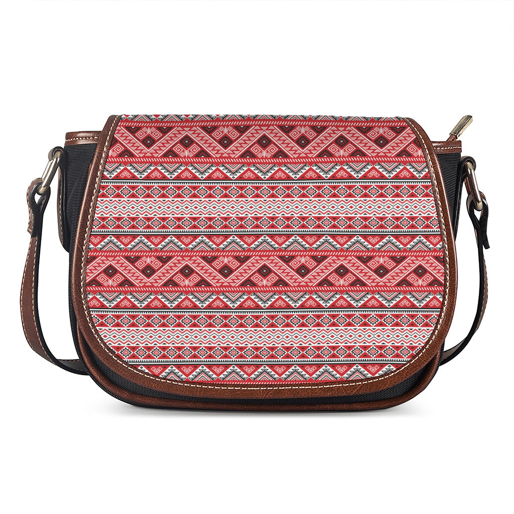 Red And White Native Tribal Print Saddle Bag