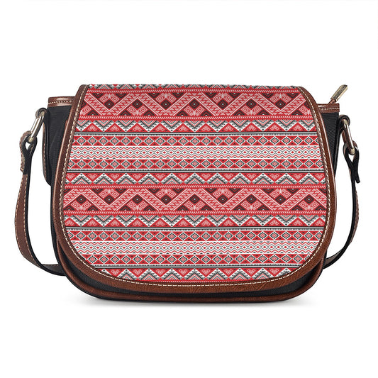 Red And White Native Tribal Print Saddle Bag
