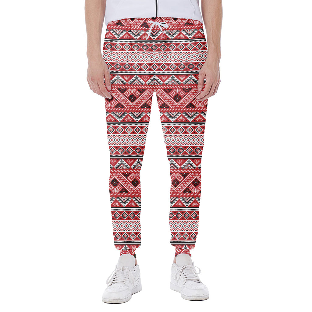 Red And White Native Tribal Print Scuba Joggers