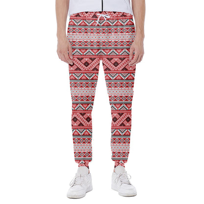 Red And White Native Tribal Print Scuba Joggers