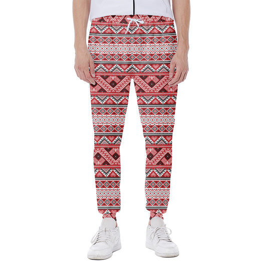 Red And White Native Tribal Print Scuba Joggers